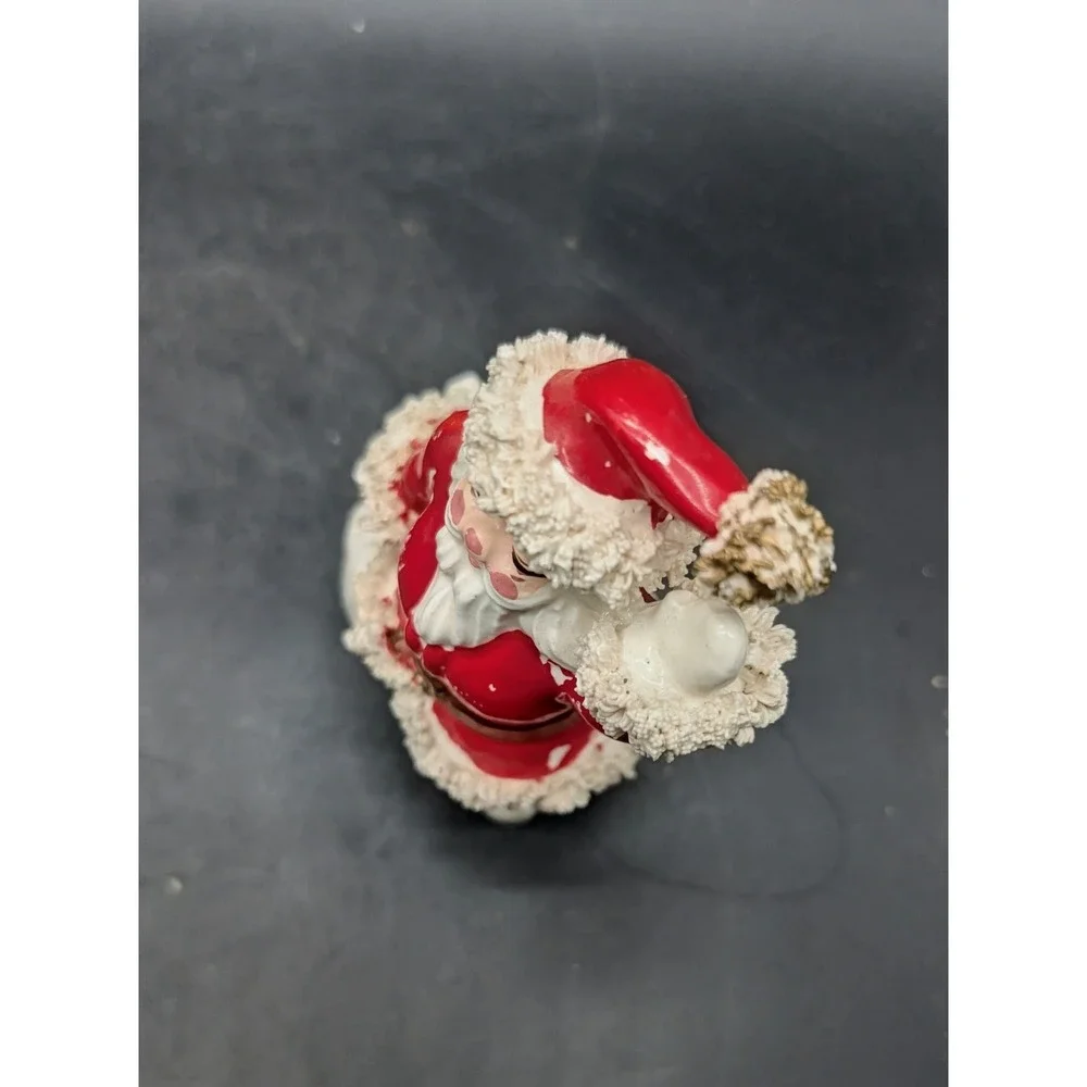 Vintage Ceramic Santa Claus‎ Figurine Spaghetti Trim Red White Waving 4 inch